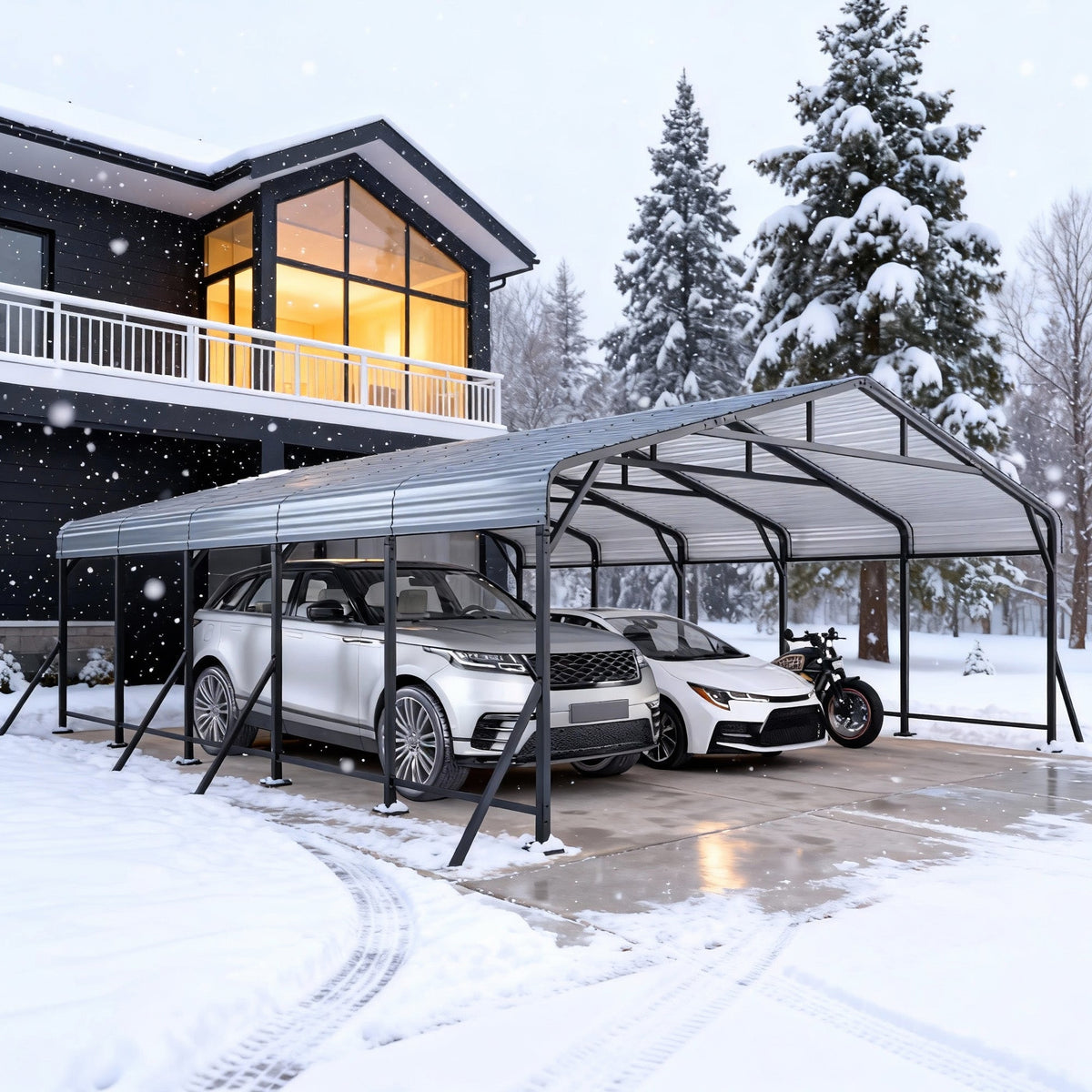 EROMMY 20' x 24' Outdoor Steel Carport with Galvanized Steel Frame and Roof