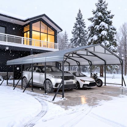 EROMMY 20' x 24' Outdoor Steel Carport with Galvanized Steel Frame and Roof