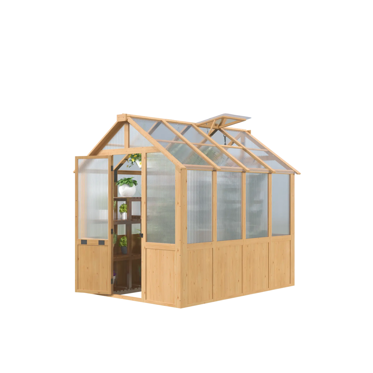 EROMMY 6x8 FT Wooden Greenhouse for Outdoors, Walk-in Greenhouse Kit with 4mm Polycarbonate Panels, Adjustable Roof Vent, Lockable Door, Outdoor Greenhouse for Backyard Garden