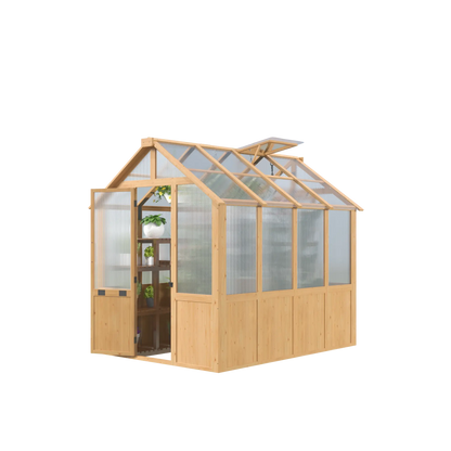 EROMMY 6x8 FT Wooden Greenhouse for Outdoors, Walk-in Greenhouse Kit with 4mm Polycarbonate Panels, Adjustable Roof Vent, Lockable Door, Outdoor Greenhouse for Backyard Garden