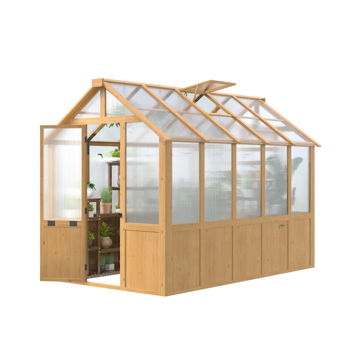 EROMMY 6x10 FT Wooden Greenhouse for Plants and Vegetables