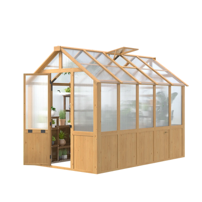 EROMMY 6x10 FT Wooden Greenhouse for Plants and Vegetables