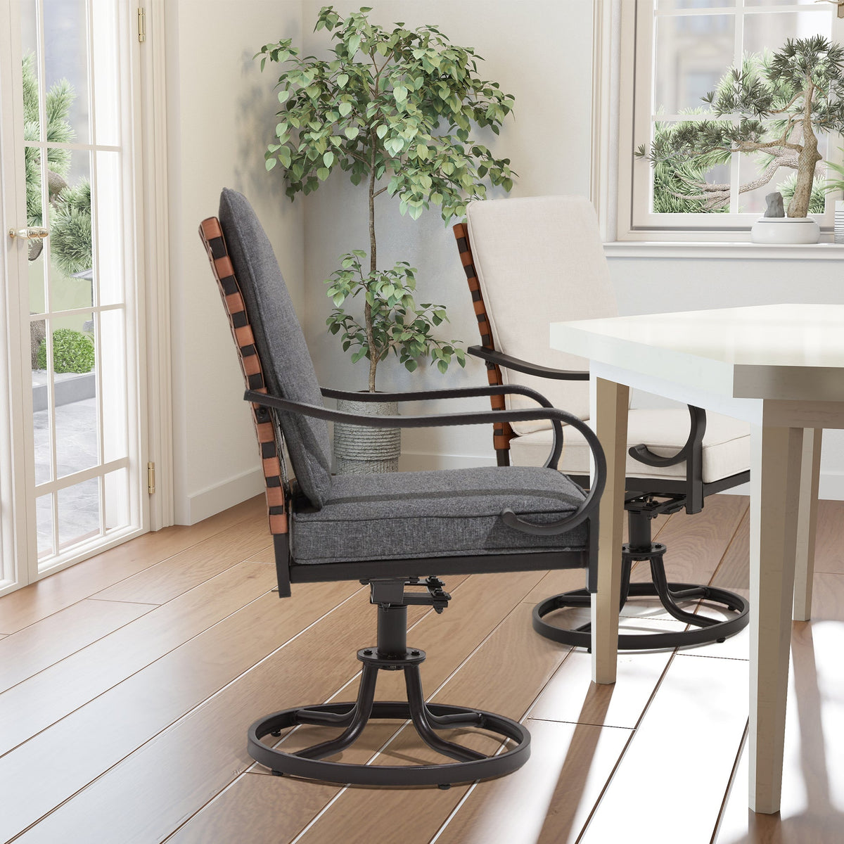 EROMMY Swivel Patio Chairs Set of 4 with Thickened Cushions, Gray