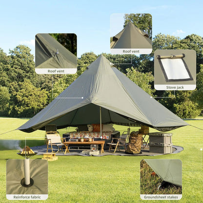EROMMY Bell Tent for Family Camping, 16.4 FT Yurt Tent with Stove Jack, 4 Season Oxford Tents for Outdoor Party, Hot Tent Shelter Fits 3-4 People