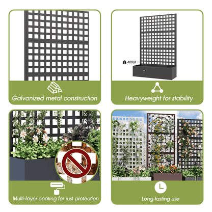 EROMMY Metal Planter Box with Trellis, 71"x 47"x 16" Raised Garden Bed, Planter Box Trellis with Privacy Screen and Drainage Holes, Black