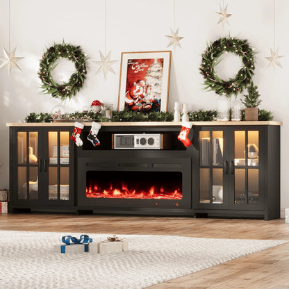 EROMMY 97 Inch Fireplace TV Stand with 42" Electric Fireplace, Fireplace Entertainment Center Media Console, Long TV Stand for Living Room, Television Stands for 100 Inch TV, Black