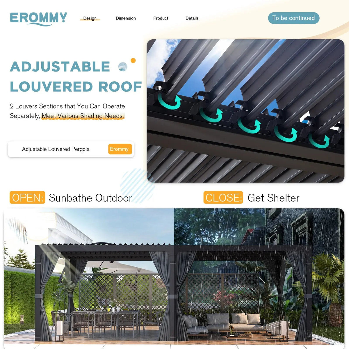 EROMMY 12x24 Adjustable Louvered Pergola with Waterproof Roof (Dark Grey)