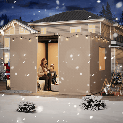Erommy 12FT X 12FT Pergola Winter Cover,  All-Season Pergola Accessory, Outdoor Pergola Cover with Sidewalls and Mesh Windows, Waterproof Enclosure for Weather Protection, Fits Most Pergola Sizes, Beige