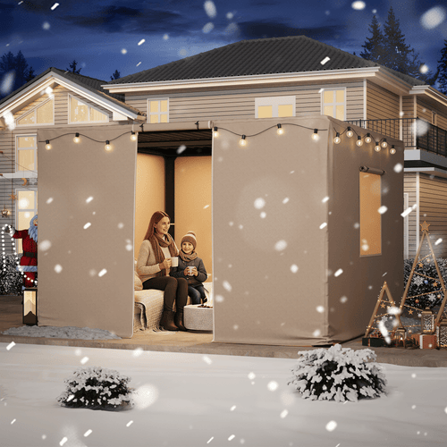 Erommy 12FT X 12FT Pergola Winter Cover,  All-Season Pergola Accessory, Outdoor Pergola Cover with Sidewalls and Mesh Windows, Waterproof Enclosure for Weather Protection, Fits Most Pergola Sizes, Beige