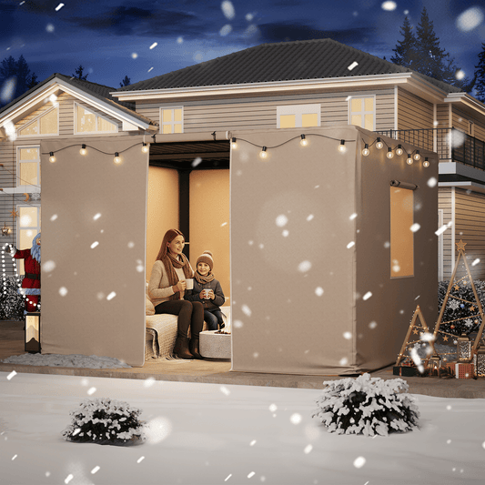 Erommy 12FT X 12FT Pergola Winter Cover,  All-Season Pergola Accessory, Outdoor Pergola Cover with Sidewalls and Mesh Windows, Waterproof Enclosure for Weather Protection, Fits Most Pergola Sizes, Beige