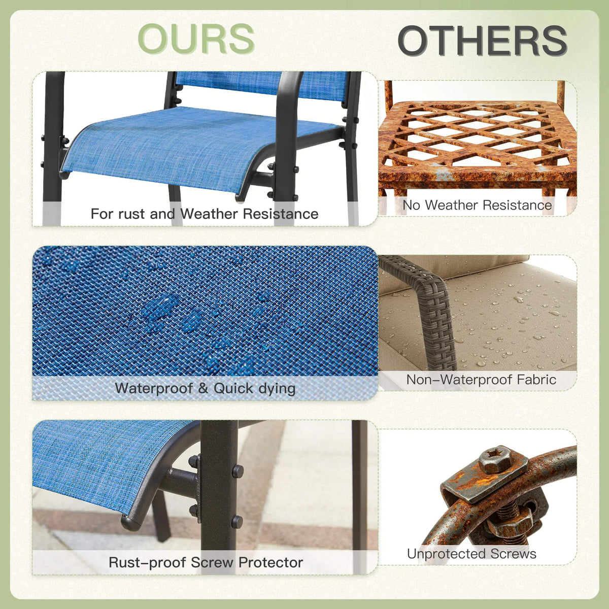 EROMMY 9 Piece Patio Dining Set, Outdoor Dining Table And Chairs Set For 8, 8 PVC-coated polyester Chairs, 1 Iron Square Table With Adjustable Umbrella Hole (1.57"-1.97"), Blue