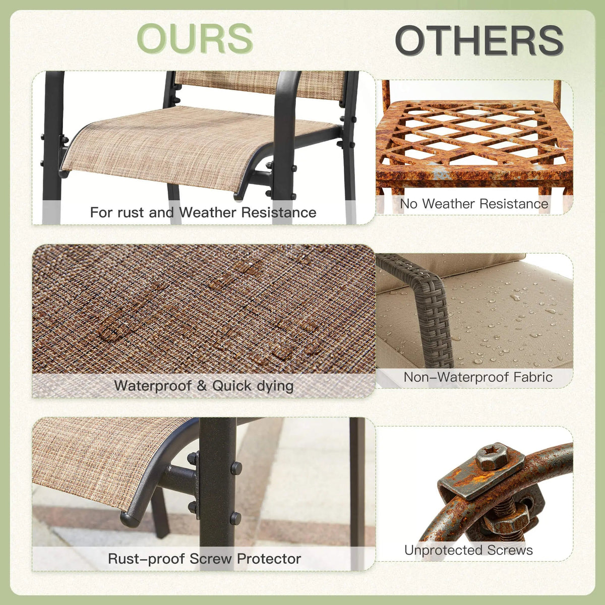 EROMMY 9 Piece Patio Dining Set, Outdoor Dining Table And Chairs Set For 8, 8 PVC-coated polyester Chairs, 1 Iron Square Table With Adjustable Umbrella Hole (1.57"-1.97"), Brown