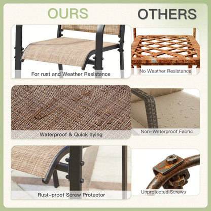 EROMMY 9 Piece Patio Dining Set, Outdoor Dining Table And Chairs Set For 8, 8 PVC-coated polyester Chairs, 1 Iron Square Table With Adjustable Umbrella Hole (1.57"-1.97"), Brown