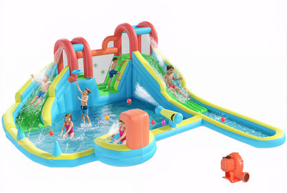 EROMMY Inflatable Water Slide,10 in 1 Double Water Slide Bounce House for Kids 3-12 with Blower, Splash Pool, Water Cannon, Climbing Wall, Basketball Hoop for Kids Indoor Outdoor Backyard