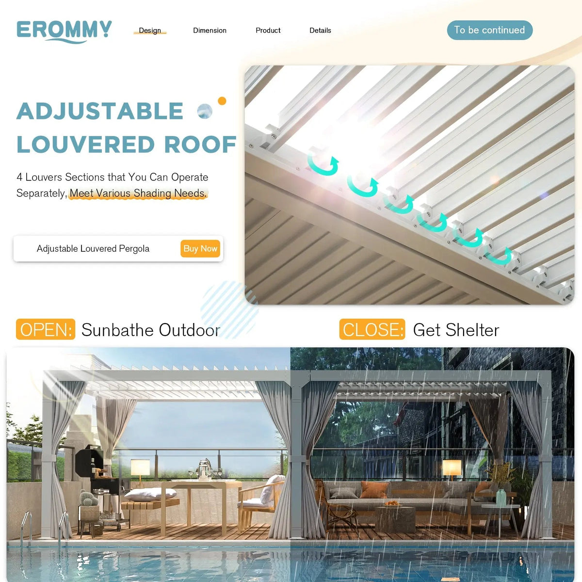 EROMMY 12x20 Freestanding Aluminum Pergola with Louvered Roof, White