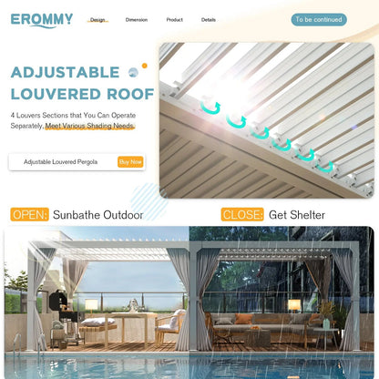 EROMMY 12x20 Freestanding Aluminum Pergola with Louvered Roof, White