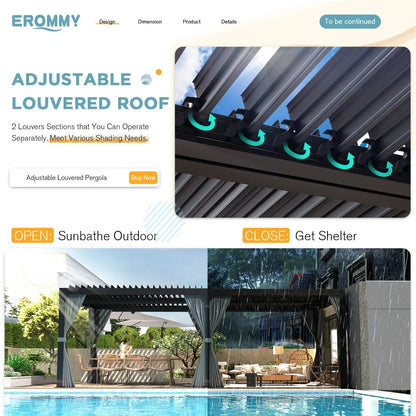 EROMMY 12x20 Freestanding Pergola with Louvered Roof, Dark Grey