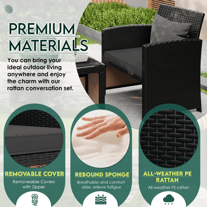 EROMMY 4-Piece Patio Furniture Set, Outdoor Wicker Patio Conversation Set with Cushions, Sofa & Glass Coffee Table, Gray