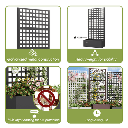 EROMMY Metal Planter Box with Trellis, 71"x 35"x 16" Raised Garden Bed with Trellis, Planter Box Trellis with Privacy Screen and Drainage Holes, Black
