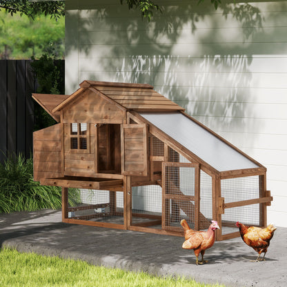 EROMMY Chicken Coop Large Wooden Chicken Tractor 71" with Nesting Box, Wheels, Waterproof Roof, Pull Out Tray, for 4-6 Poultry