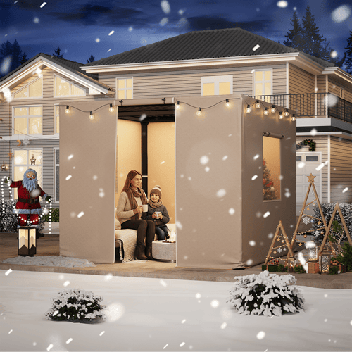 Erommy 10FT X 12FT Pergola Winter Cover with Sidewalls and Mesh Windows, Fits Most Pergola Sizes, Beige