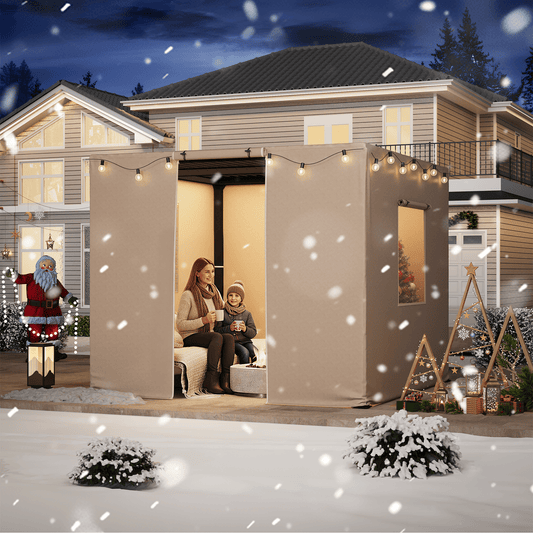 Erommy 10FT X 12FT Pergola Winter Cover with Sidewalls and Mesh Windows, Fits Most Pergola Sizes, Beige