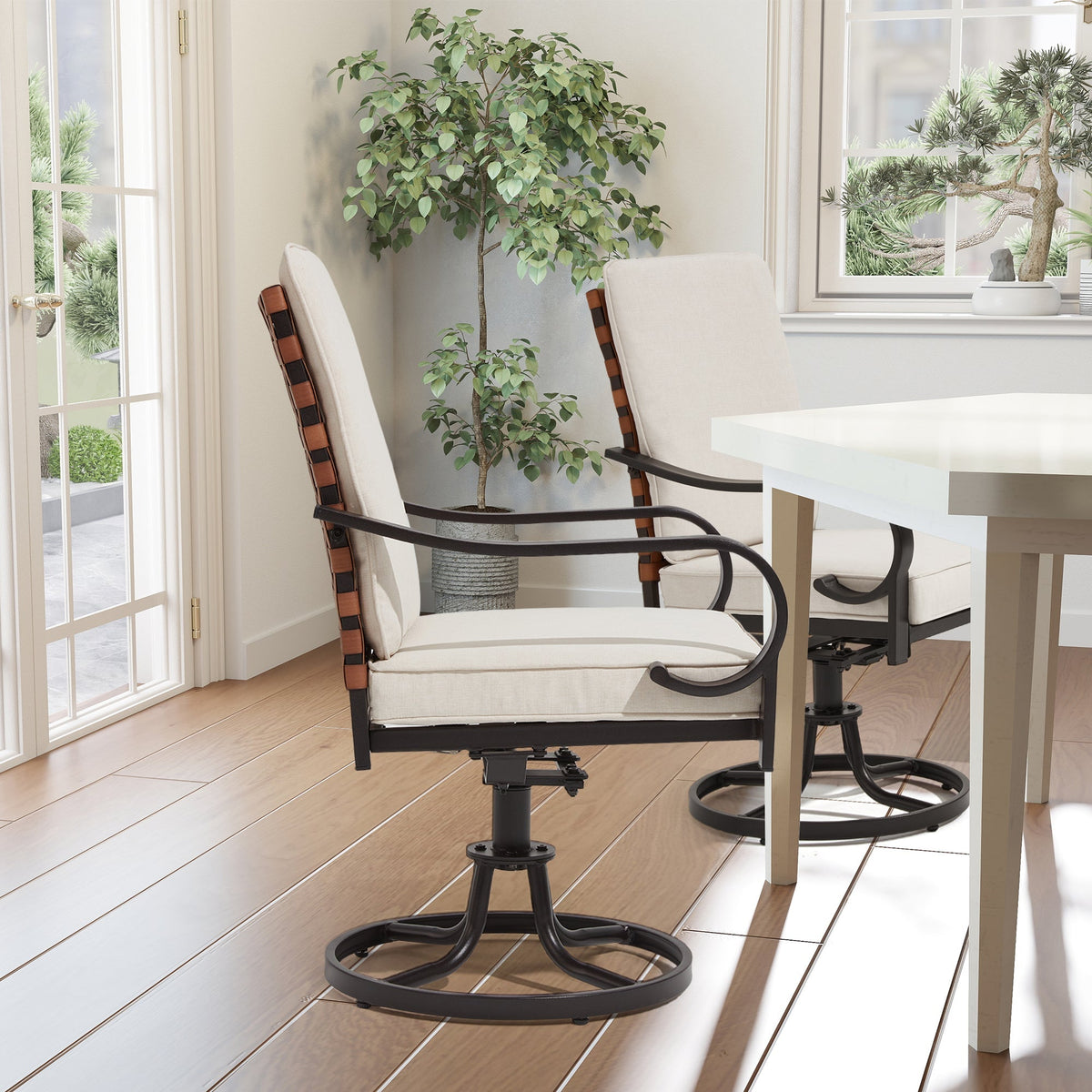 EROMMY Swivel Patio Chairs Set of 4 with Thickened Cushions, Beige