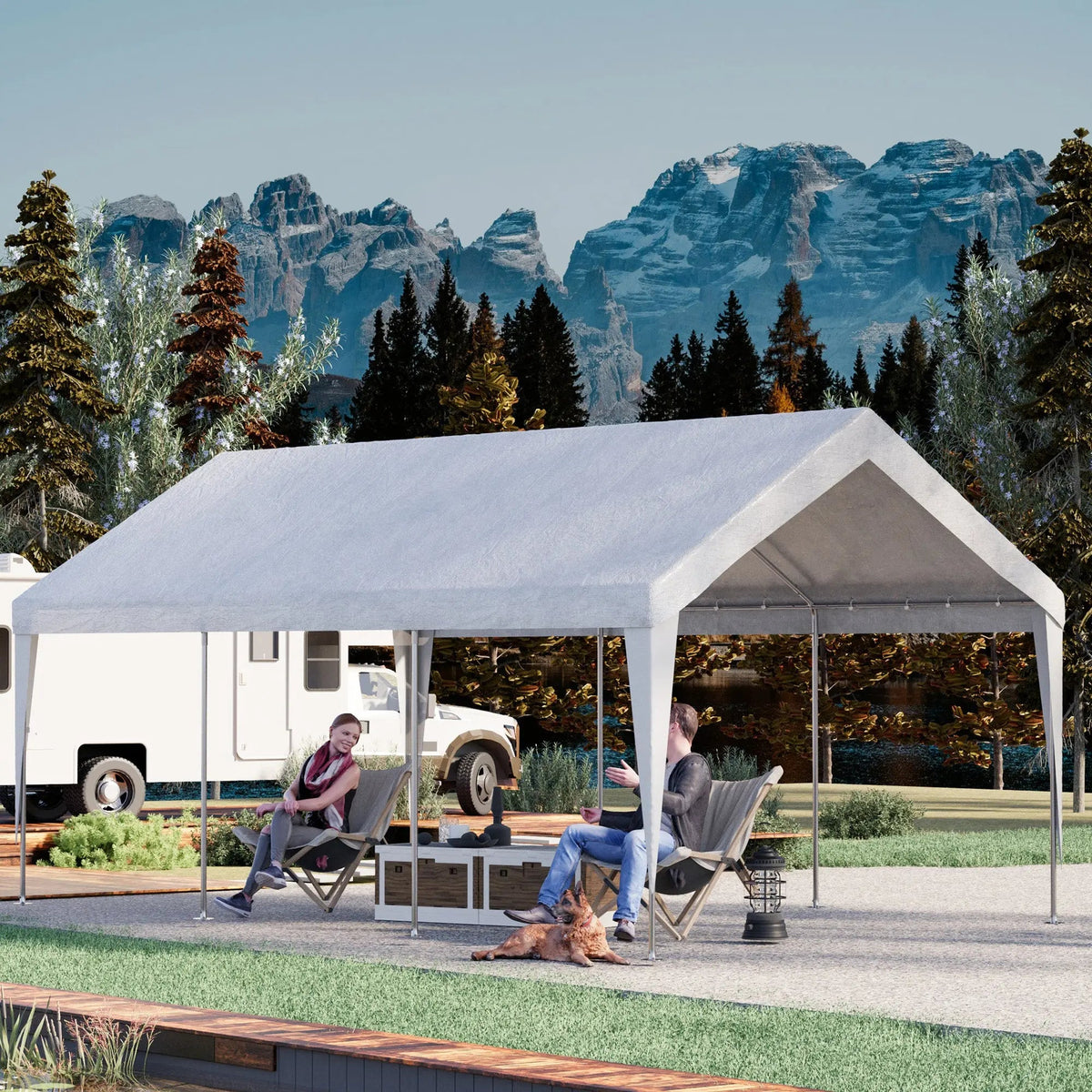 EROMMY Carports 12x20 heavy duty, Rainproof & UV Protected Garage Top Tarp Shelter Cover, Outdoor Portable Garage for Car, Boat Tent, White