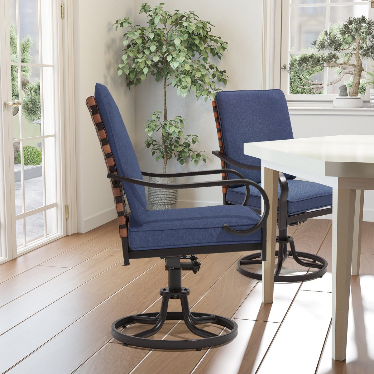 EROMMY Swivel Patio Chairs Set of 4 with Thickened Cushions, Blue