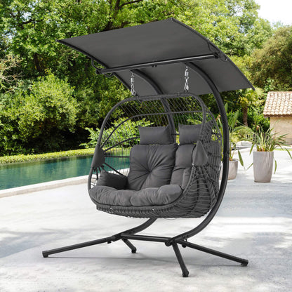 EROMMY Double Hanging Egg Chair with Stand and Extra Cushion, Gray