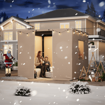 Erommy 10FT X 10FT Pergola Winter Cover with Sidewalls and Mesh Windows, Beige