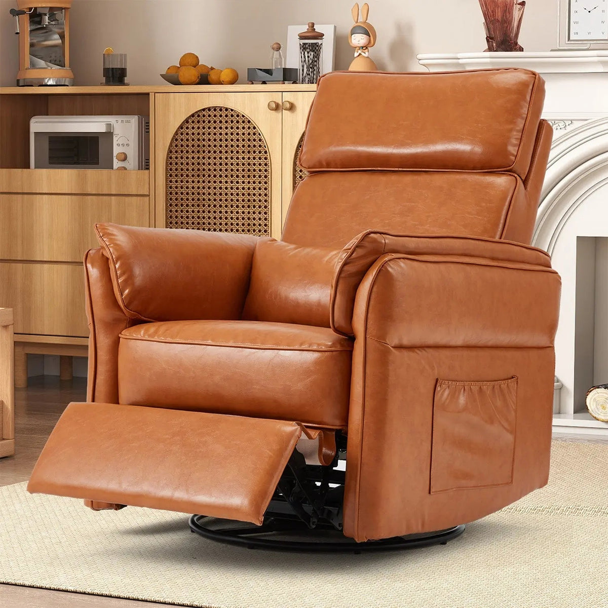 EROMMY Power Swivel Rocking Recliner Chair with Adjustable Headrest and Armrests, Brown