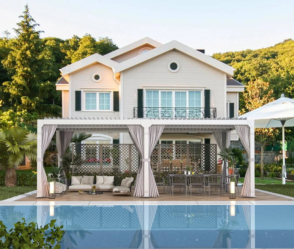 EROMMY 12x24 Pergola with Adjustable Louvered Roof (White)