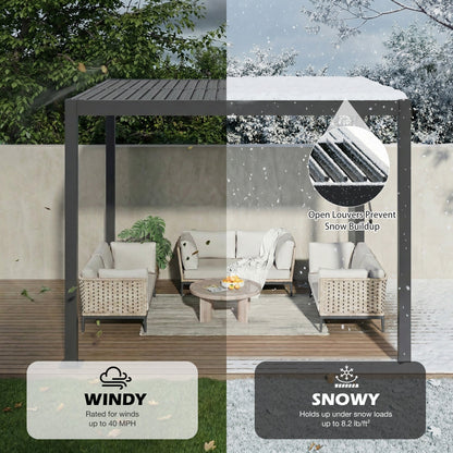 EROMMY 10' x 10' Outdoor Pergola with Adjustable Louvered Roof & Integrated Drainage, Black