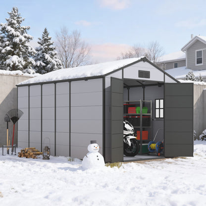 Erommy 8x12 FT Outdoor Storage Shed, Weather-Resistant Shed with Lockable Double Doors & Built-In Floor, Sloped Roof Outdoor Shed for Backyard, Patio & Lawn, Black