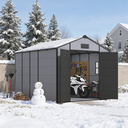 Erommy 8x10 FT Outdoor Storage Shed, Weather-Resistant Shed with Lockable Double Doors & Built-In Floor, Sloped Roof Outdoor Shed for Backyard, Patio & Lawn, Black