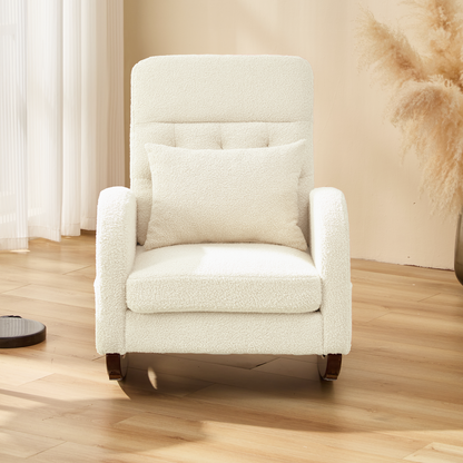 EROMMY Solid Wood Rocking Chair with Cushion & Blanket, Beige, Low Legs