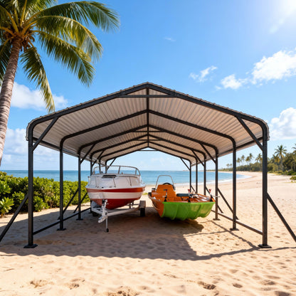 EROMMY 13' x 26' Outdoor Steel Carport with Galvanized Steel Frame and Roof