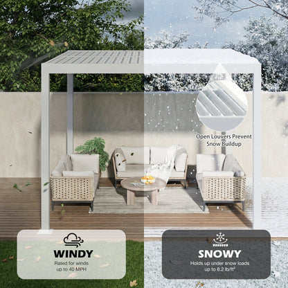 EROMMY 10' x 10' Outdoor Pergola with Adjustable Louvered Roof & Integrated Drainage, White