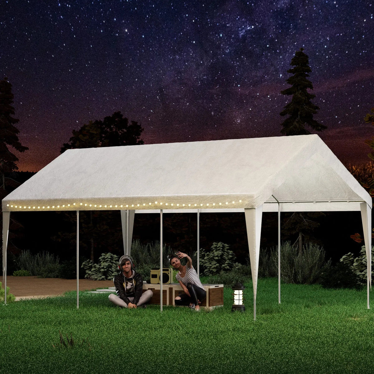 EROMMY Carports 12x20 heavy duty, Rainproof & UV Protected Garage Top Tarp Shelter Cover, Outdoor Portable Garage for Car, Boat Tent, White
