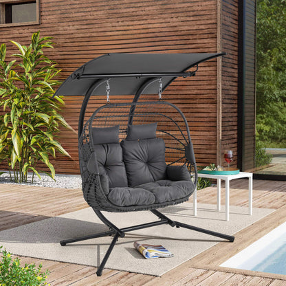 EROMMY Double Hanging Egg Chair with Stand and Extra Cushion, Gray