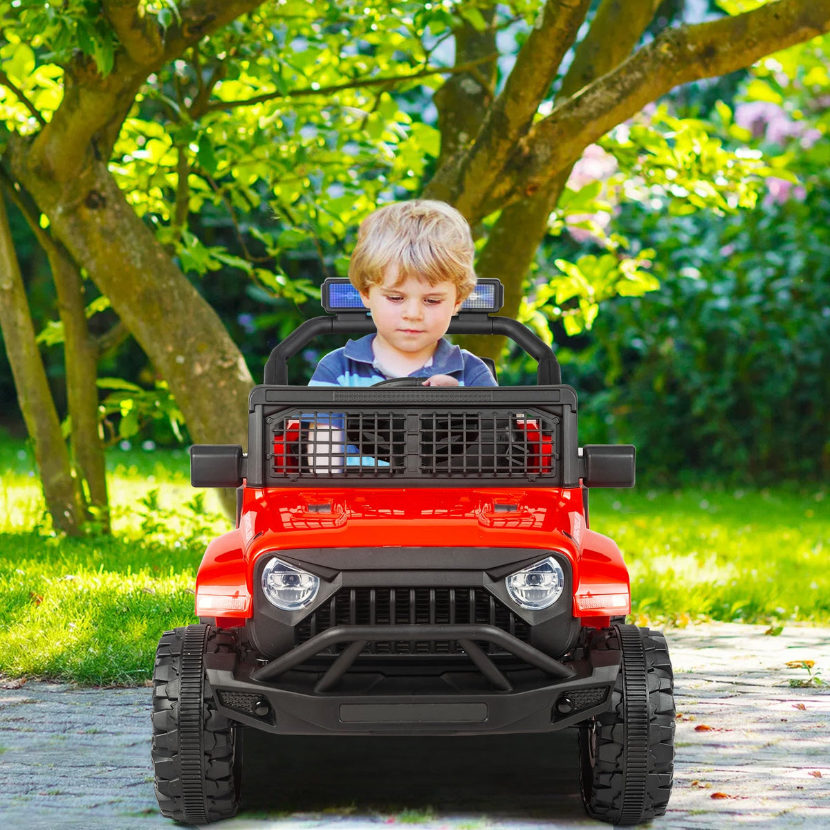 EROMMY 12V Kids Electric Ride On Truck with Remote Control, Safety Belt, Music, Lights and Suspension, Red