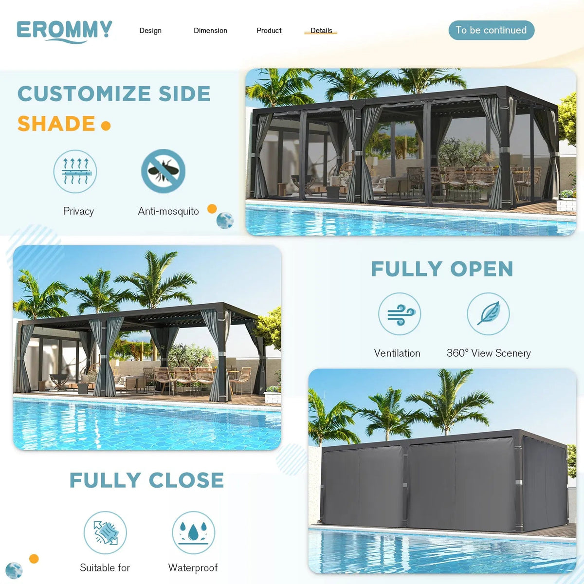 EROMMY 12x20 Freestanding Pergola with Louvered Roof, Dark Grey