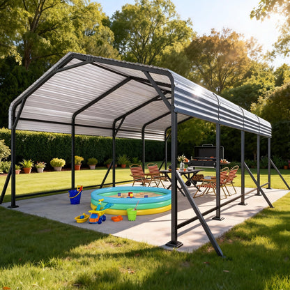 EROMMY 11' x 19' Outdoor Steel Carport with Galvanized Steel Frame and Roof