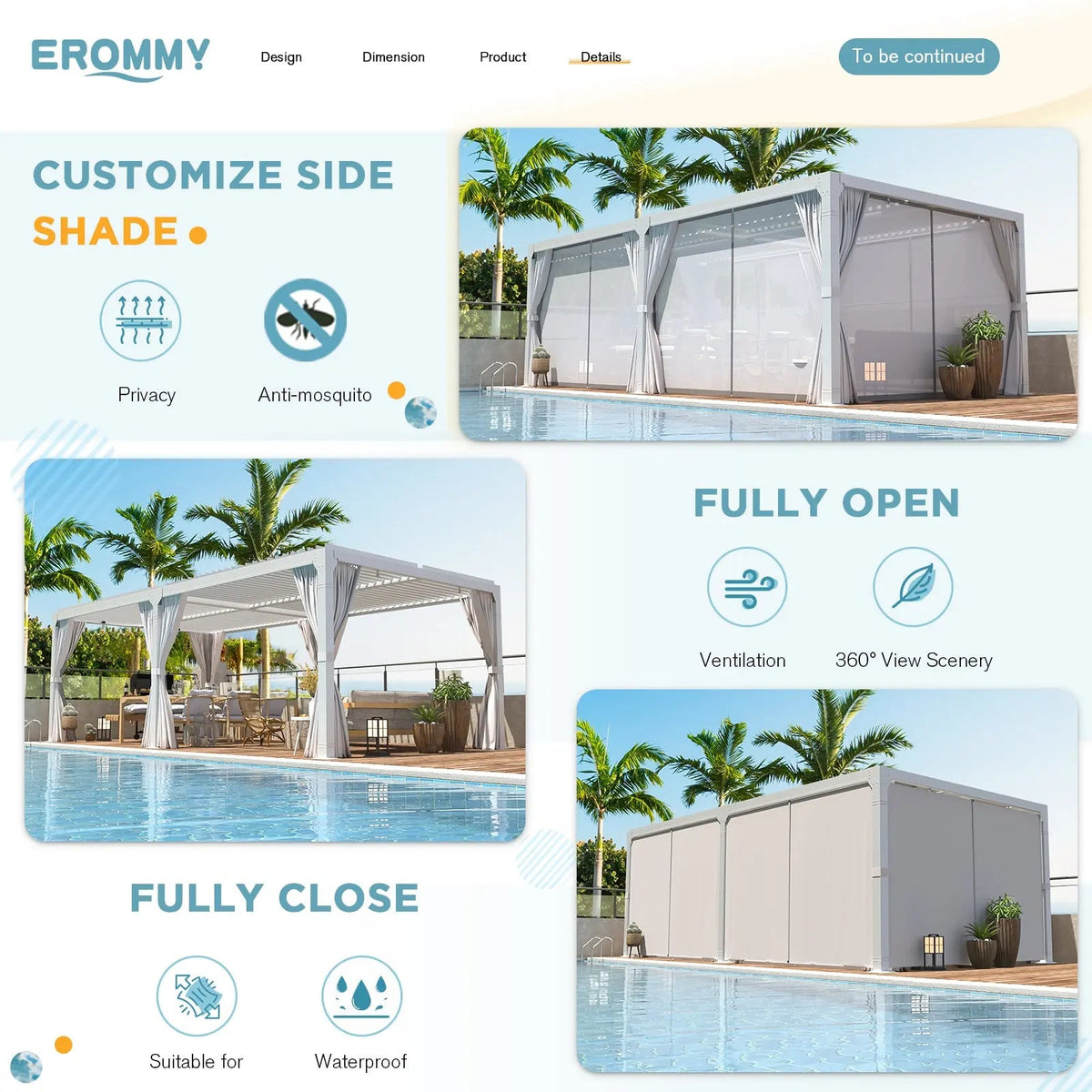 EROMMY 12x20 Freestanding Aluminum Pergola with Louvered Roof, White