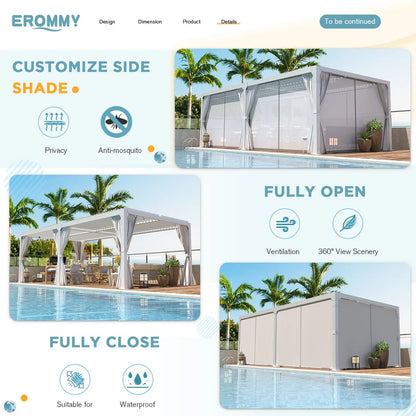 EROMMY 12x20 Freestanding Aluminum Pergola with Louvered Roof, White