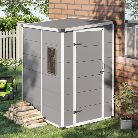 Erommy 4x5 FT Outdoor Storage Shed, Weather-Resistant Shed with Lockable Doors & Built-In Floor, Sloped Roof Outdoor Shed for Backyard, Patio & Lawn, Gray