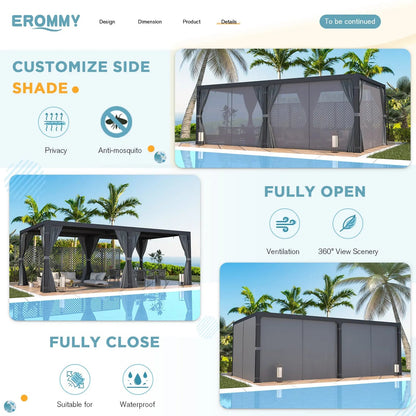 EROMMY 12x24 Adjustable Louvered Pergola with Waterproof Roof, Dark Grey