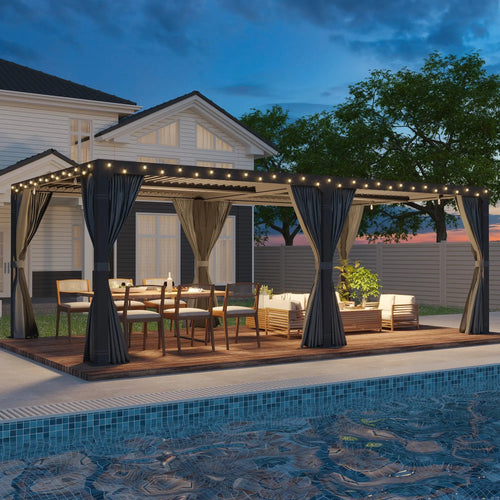EROMMY 12x20 Freestanding Pergola with Louvered Roof, Dark Grey