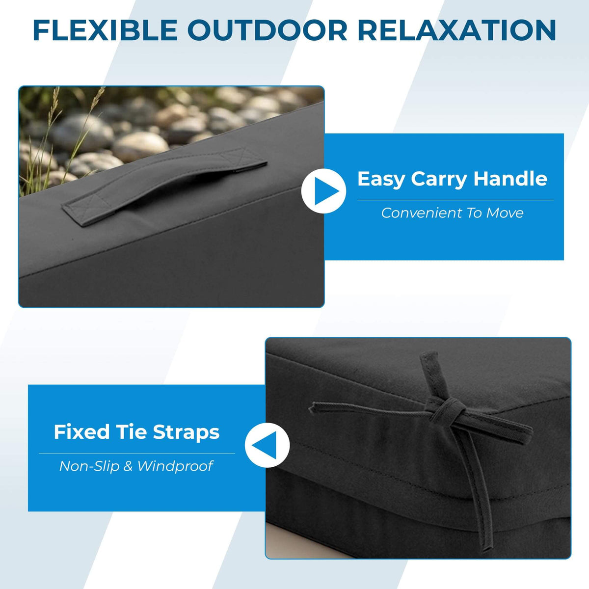 EROMMY Patio Furniture Cushions with Handle and Ties, Waterproof, Fade-resistant Outdoor Couch Cushion, Chair Pads for Dining Chairs, Gray